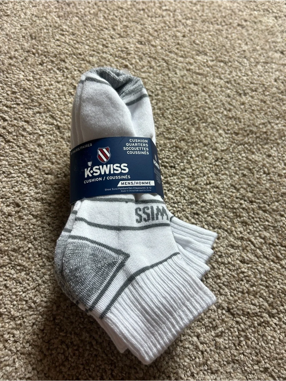 K-Swiss Men's Cushion Low Cut Athletic Socks 5 Pair White Gray Shoe Size 6-12
